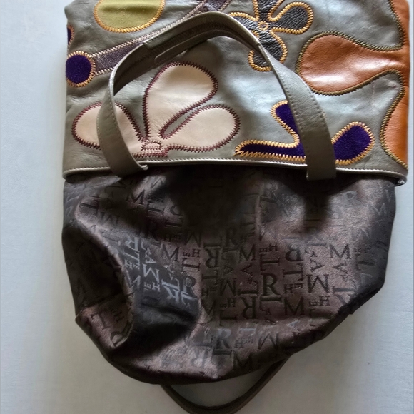 Lamarthe of Paris Leather Purse Gray Boho Flower Shoulder Bag French Designer - Picture 15 of 16